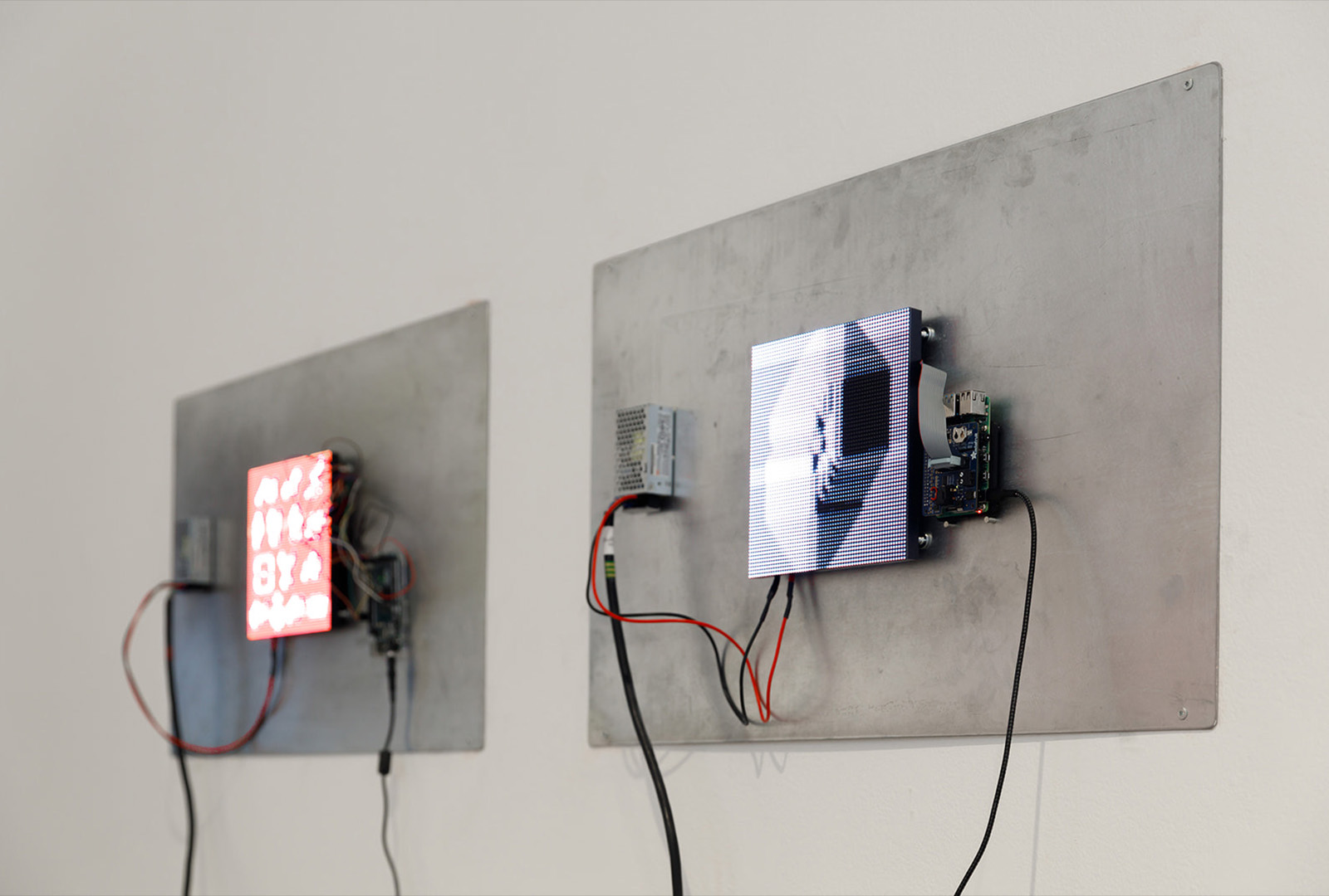 LED pixels displaying woven motif translation.