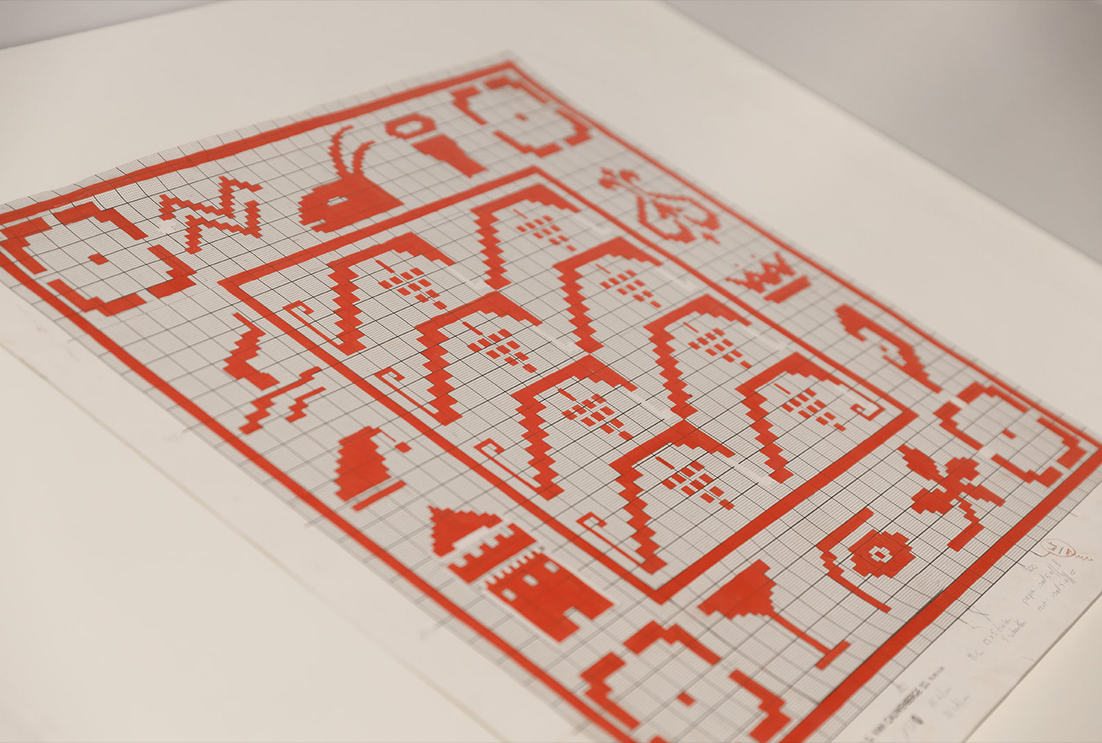 Tapestry section reflecting pixel grid arrangement.